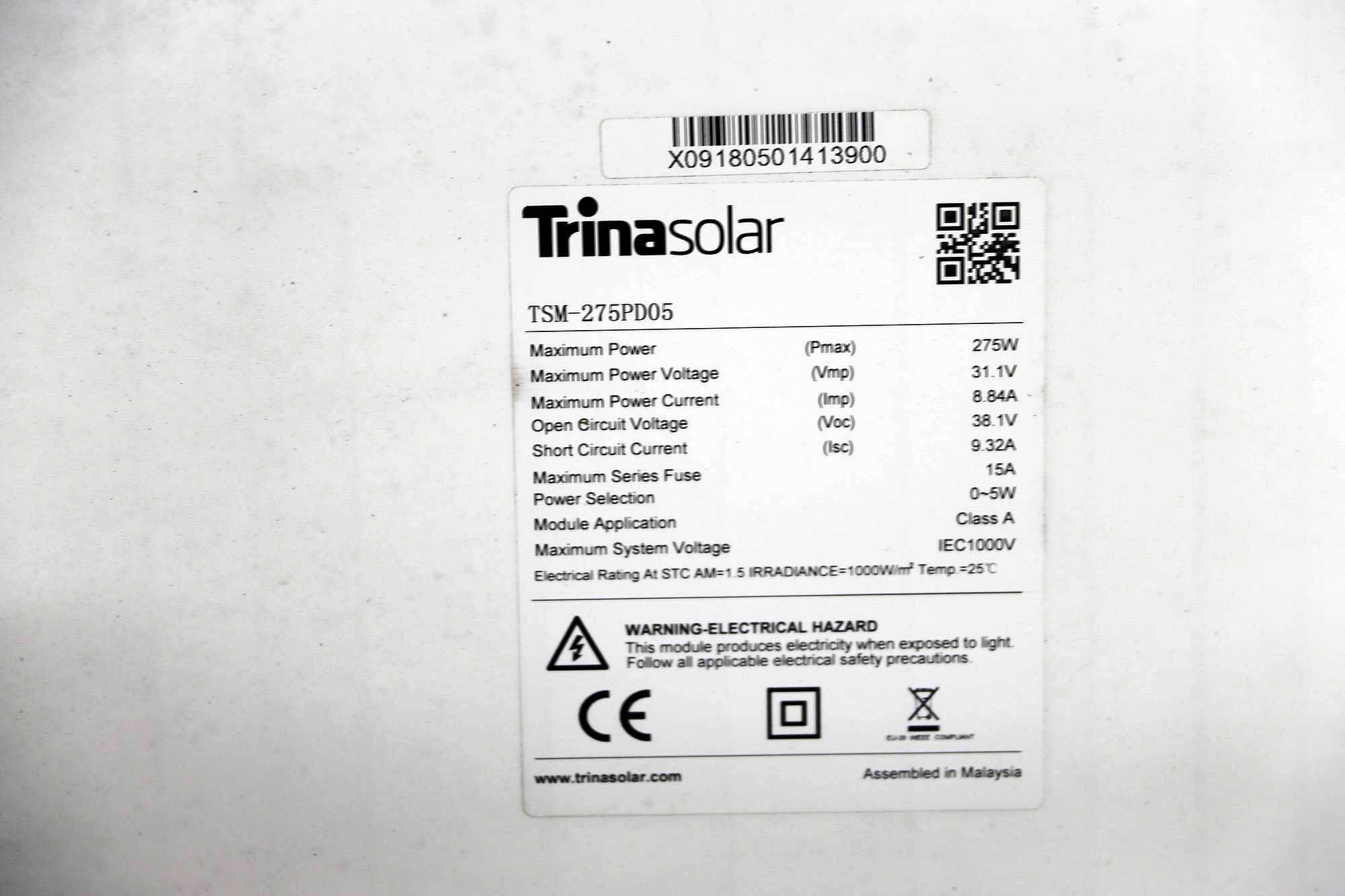 Käytetty aurinkopaneeli Trinasolar 275W
