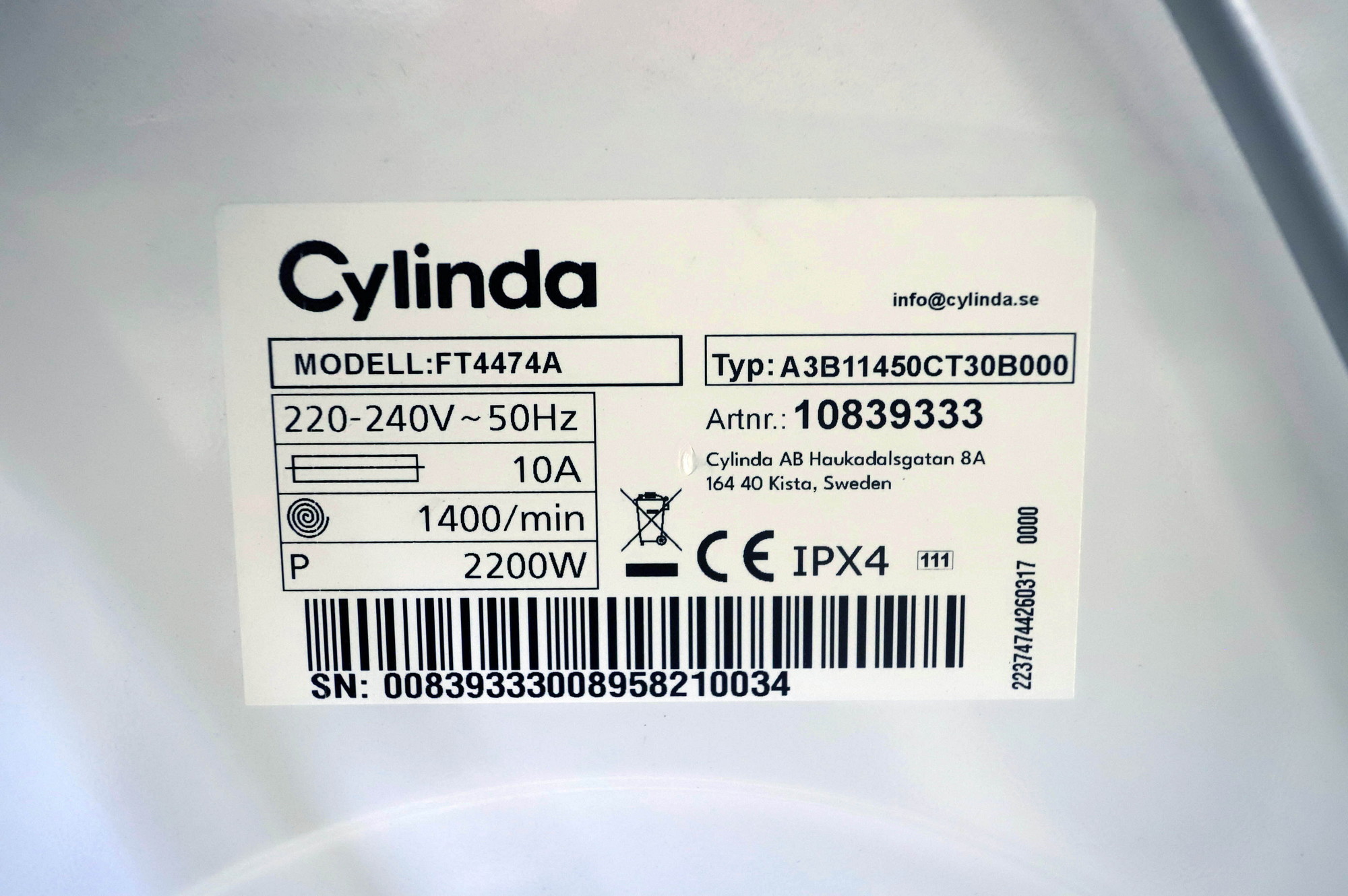 Cylinda FT4474A -pyykinpesukone 7 kg – käyttämätön