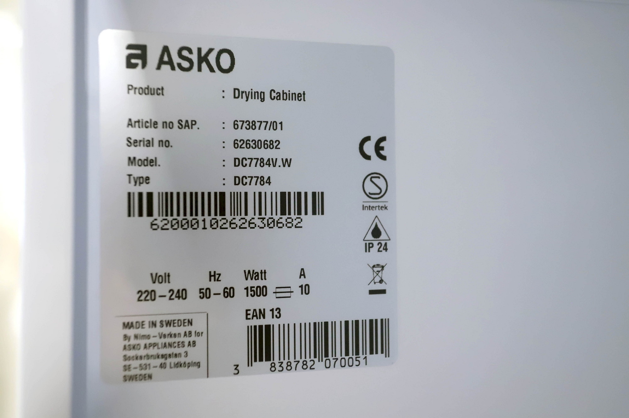 Asko Professional DC7784V.W kuivauskaappi – käyttämätön, vahinkotuote